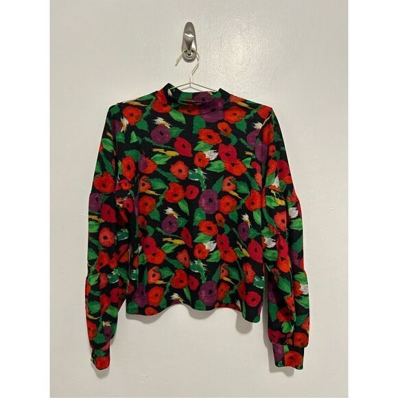 Zara Collection Multicolored Floral Balloon Sleeve Blouse Size S Fairy Boho - Picture 1 of 12